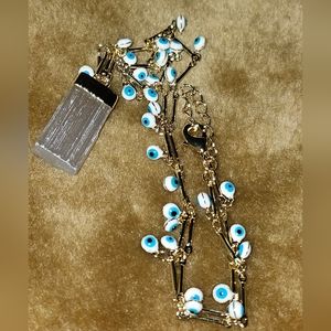 20 inch + 2" extender, Blue Evil Eye & Selenite Necklace, Gold Tone, NWT